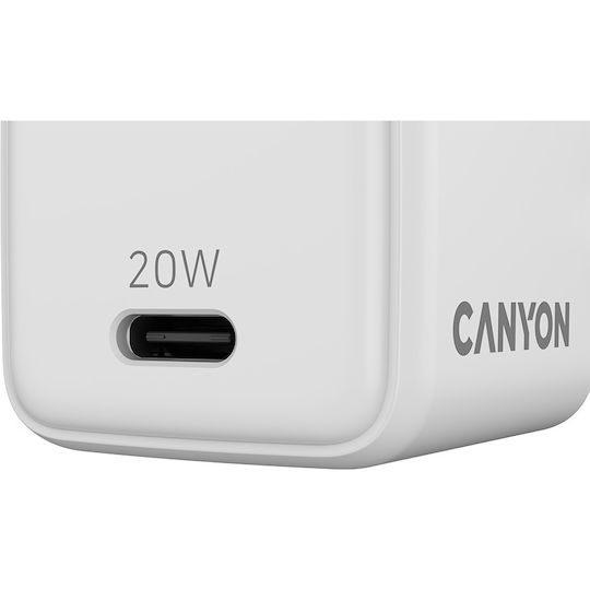 Canyon Charger with Built-in Cable GaN with USB-C Port 20W Power Delivery Whites (CNS-CUW20C)