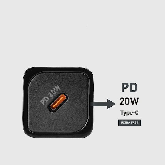 SBS Φορτιστής Χωρίς Καλώδιο GaN με Θύρα USB-C 20W Power Delivery Μαύρος (TRGAN1C20K)
