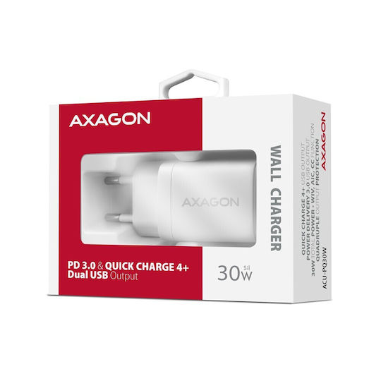 Axagon Charger Without Cable 30W Power Delivery / Quick Charge 3.0 Whites (AZAXNLSACUPQ30W)