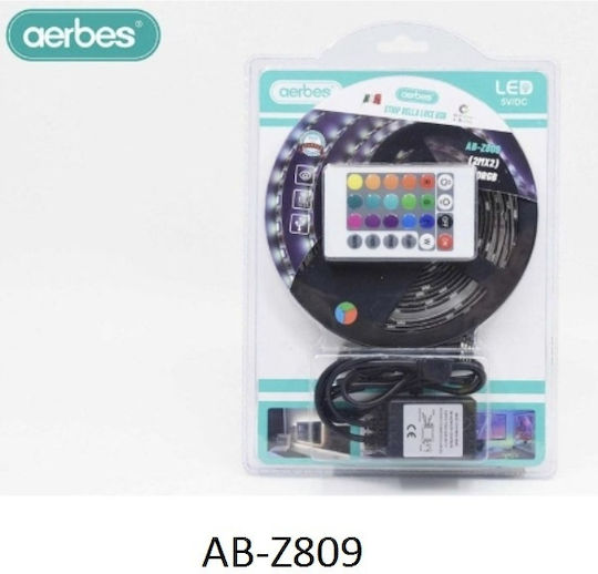 Aerbes LED Strip USB 5V RGB Light 2m Type SMD5050 with Power Supply & Remote Control