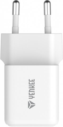 Yenkee Charger Without Cable GaN with USB-A Port and USB-C Port 38W Power Delivery / Quick Charge 4.0 Whites (YAC G38)