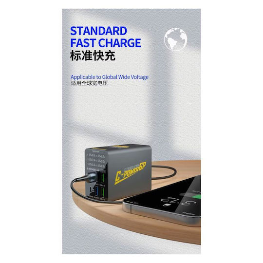 Mechanic Βάση Φόρτισης με 4 Θύρες USB-A και 2 Θύρες USB-C 90W Power Delivery / Quick Charge 3.0 σε Μαύρο χρώμα (C-Power 6P)