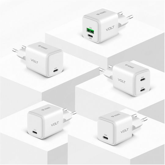Yenkee Charger Without Cable GaN with USB-A Port and USB-C Port 38W Power Delivery / Quick Charge 4.0 Whites (YAC G38)