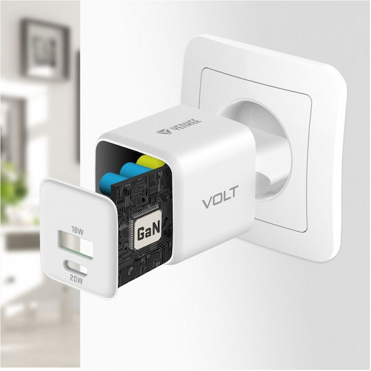 Yenkee Charger Without Cable GaN with USB-A Port and USB-C Port 38W Power Delivery / Quick Charge 4.0 Whites (YAC G38)