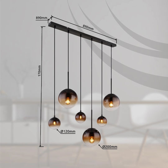Globo Lighting Hängelampe Schwarz mit Fassung E27 91x20x117cm.
