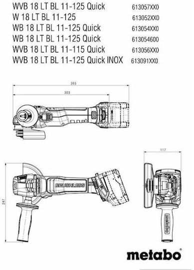 Metabo WB 18 LT BL 11-125 Quick Grinder 125mm Battery 18V Solo