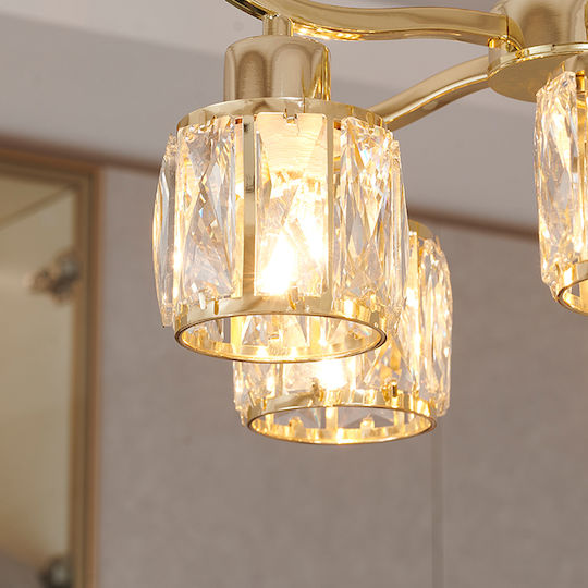 Agora Lighting Πλαφονιέρα Οροφής Χρυσή με Ντουί E27 με Κρύσταλλα