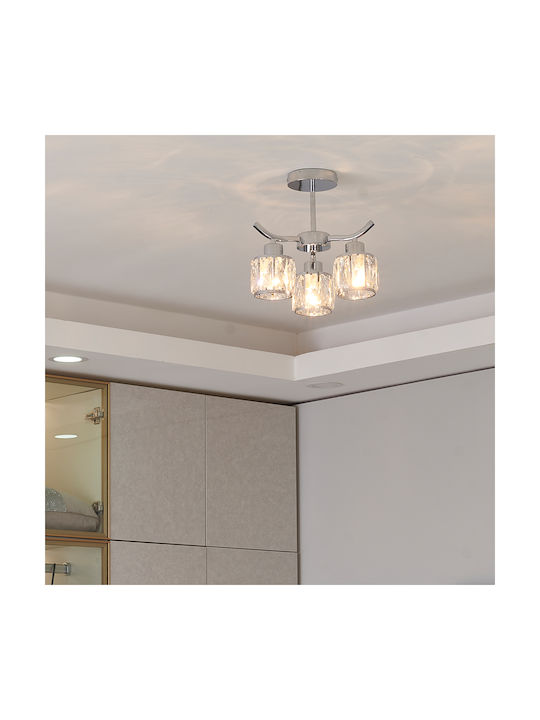 Agora Lighting Πλαφονιέρα Οροφής Ασημί με Ντουί E27 με Κρύσταλλα