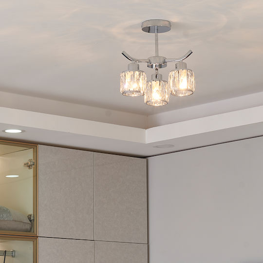 Agora Lighting Plafonieră de Tavan Argintiu cu Soclu E27 cu Cristale