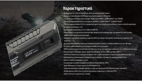 NiteCore Flashlight LED with Maximum Brightness 8000lm EDC37 Black