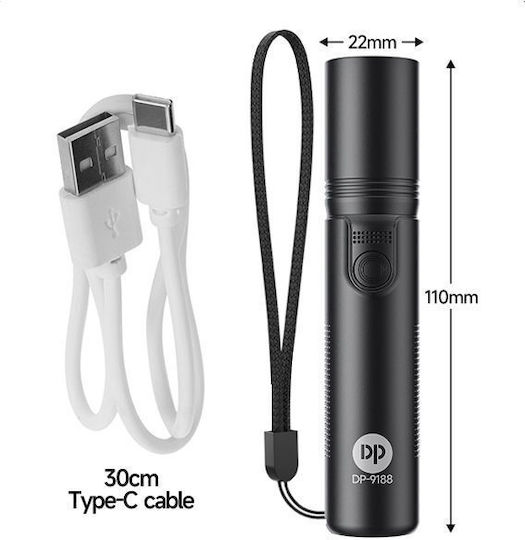 DP Craft Wiederaufladbar Taschenlampe LED mit maximaler Helligkeit 158lm Schwarz