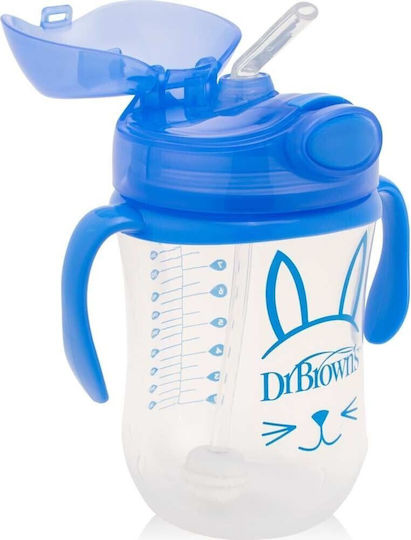 Dr. Brown's Детска Чаша с Дръжки и Сламка Baby's First Straw Cup от Пластмаса Синя Bear 270ml за 6m+