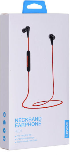 Lenovo Wireless Bluetooth Headset He01 In ear Слушалки с Кутийка за Зареждане Червен