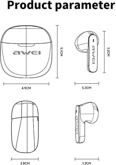 Awei T68 Earbud Bluetooth хендсфри Слушалки с Кутийка за Зареждане Бежов