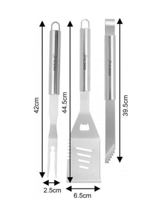 KING Hoff Set of 3 Barbecue Tools with Spatula Tongs and Opener