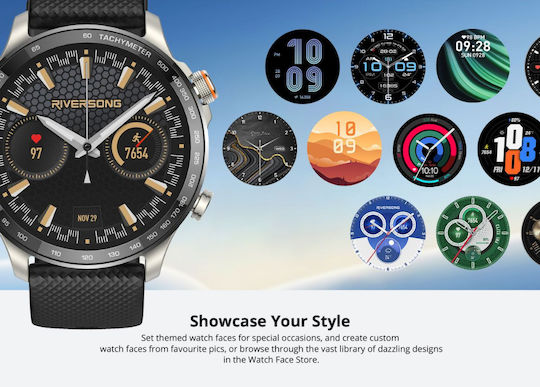 Riversong Motive 10 GT Smartwatch με Παλμογράφο (Μαύρο)