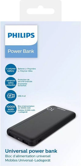 Philips DLP1810 Power Bank 10000mAh 37W με 2 Θύρες USB-A Μαύρο