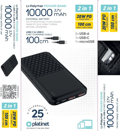 Platinet Power Bank 10000mAh Power Delivery Μαύρο