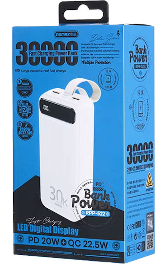 Remax RPP-522 Bole Series Power Bank 30000mAh 22.5W with 2 USB-A Ports and USB-C Port Power Delivery Blue