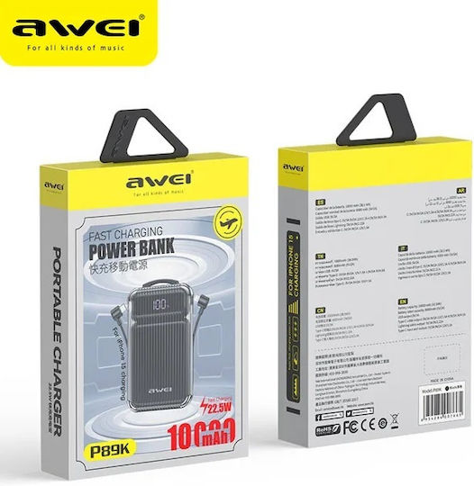 Awei P89K Power Bank 10000mAh 22.5W με Θύρα USB-A και Θύρα USB-C Ροζ