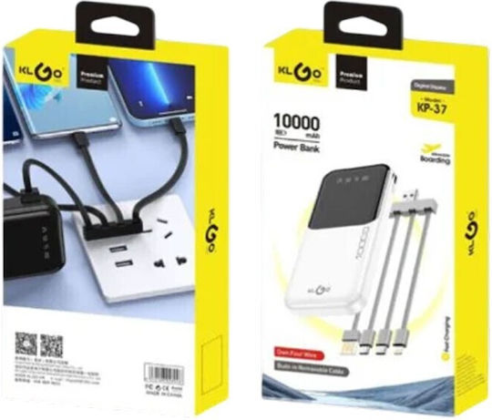 KLGO KP-37 Power Bank 10000mAh mit 2 USB-A Anschlüssen Stromlieferung Weiß