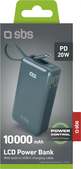 SBS Power Bank 10000mAh 22.5W με Θύρα USB-A και Θύρα USB-C Power Delivery Γαλάζιο