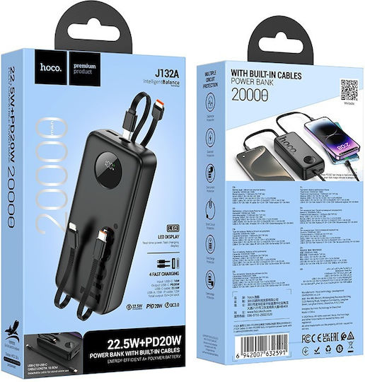 Hoco J132A Power Bank 20000mAh 22.5W mit USB-C Ausgangsanschlüsse Power Delivery Schwarz