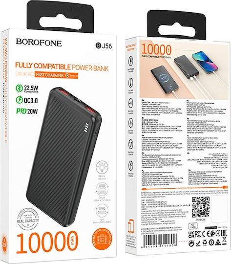 Borofone BJ56 Graceful Power Bank 10000mAh 22.5W με 2 Θύρες USB-A Μαύρο