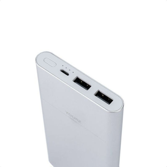 YOURZ R7 Power Bank 10000mAh με 2 Θύρες USB-A Ασημί