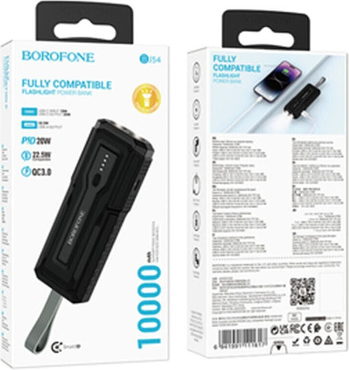 Borofone BJ54 Power Bank 10000mAh 20W with USB-A Port and USB-C Port Power Delivery / Quick Charge 3.0 Black