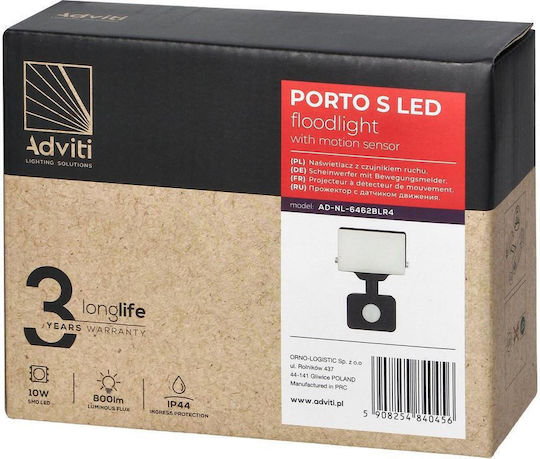 Led Projector Orno 10w Pir 800lm Ip44 4000k Aluminum + Polycarbonate White Black
