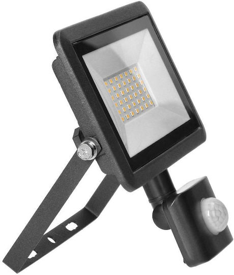 Orno Στεγανός Προβολέας LED 30W Φυσικό Λευκό 4000K με Αισθητήρα Κίνησης IP44