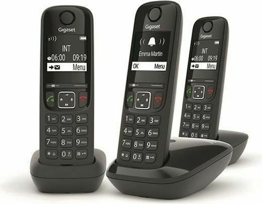Gigaset AS690 Ασύρματο Τηλέφωνο Trio με Ελληνικό Μενού Μαύρο
