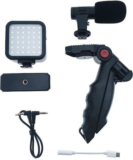 Platinet PL0289 Vlogging Set 4in1 Handy-Stative Selfie-Stick mit Beleuchtung Schwarz