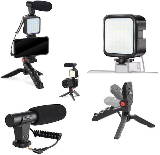 Platinet PL0289 Vlogging Set 4in1 Handy-Stative Selfie-Stick mit Beleuchtung Schwarz