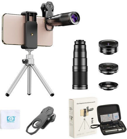22X Telephoto Lens + 120° Wide Angle Lens + 25X Macro Lens + 205° Fish Eye Lens Σετ Φακών Κάμερας ​Κινητών Fisheye / Macro / Telephoto / Wide Angle 22x 4τμχ