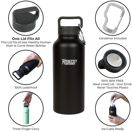 Healthy Human Μπουκάλι Θερμός Ανοξείδωτο / Πλαστικό BPA Free 950ml Stein Bottle Pure Black Healthy Human