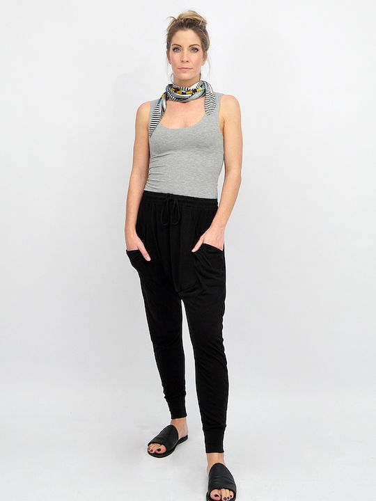 Damen Stoff Hose mit Gummizug Black