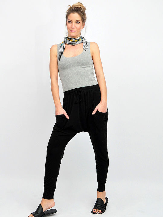 Damen Stoff Hose mit Gummizug Black