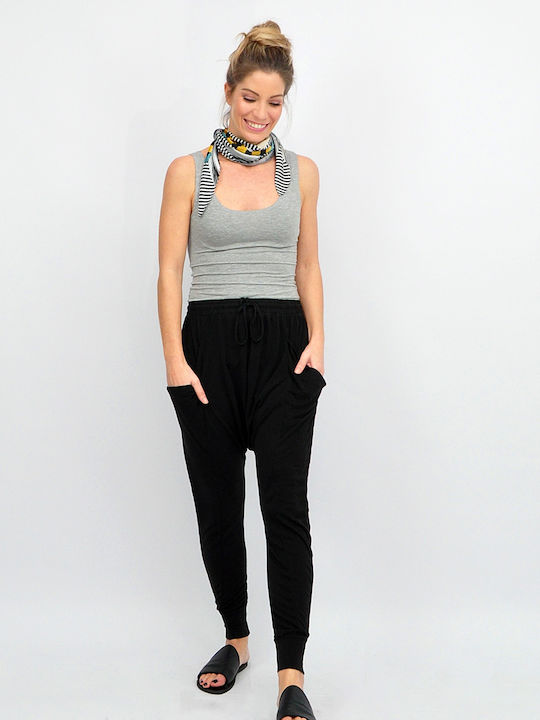 Damen Stoff Hose mit Gummizug Black