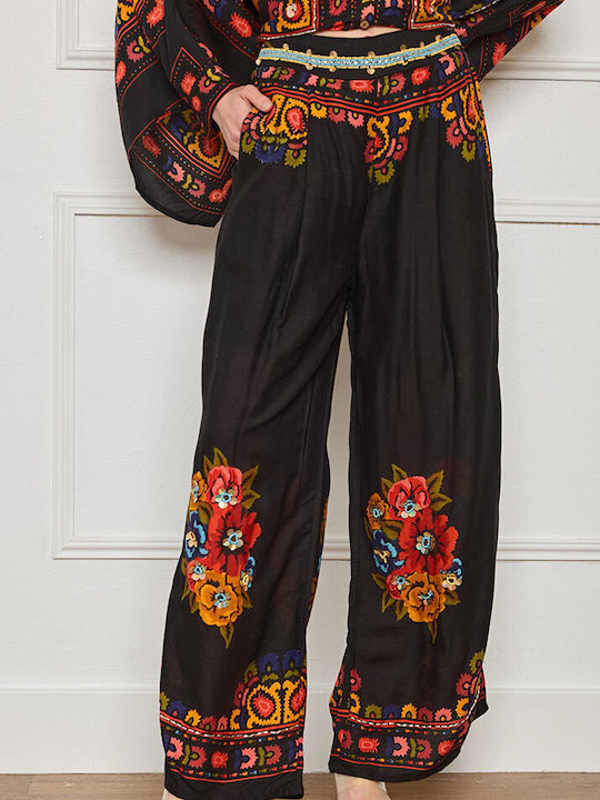 Women's Black Set with Pants with Elastic in Loose Fit