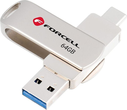 Forcell 64GB USB 3.2 Stick με σύνδεση USB-A & USB-C Ασημί