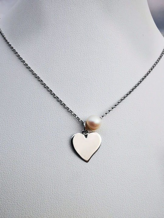 Aris Dentopoulos Jewellery Κολιέ με σχέδιο Καρδιά από Ασήμι με Πέρλες