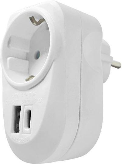 Technik Μονόπριζο με 1 USB-A και 1 USB-C Γαλλίας (Type E)