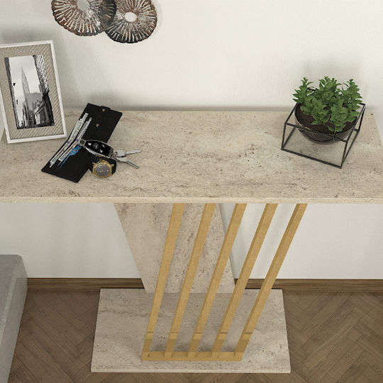 Gravity Κονσόλα από Ξύλο & Μέταλλο Travertine - Χρυσό Μ90xΠ29.6xΥ76.8εκ.