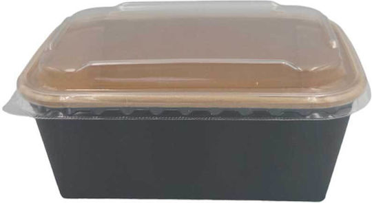 Σκεύος Φαγητού Μαύρο Παραλληλόγραμμο 750ml Σετ Πλαστικό Καπάκι 60τμχ