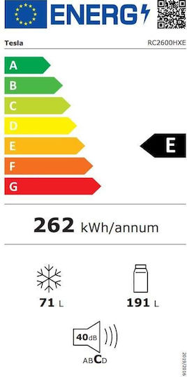 Tesla Ψυγειοκαταψύκτης 262lt Υ180xΠ55xΒ56εκ. Inox RC2600HXE