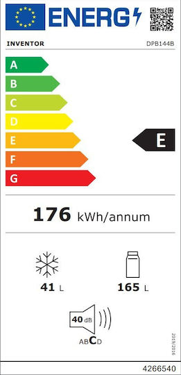 Inventor Ψυγείο Δίπορτο 206lt Υ143.4xΠ55xΒ54.2εκ. Μαύρο DPB144B