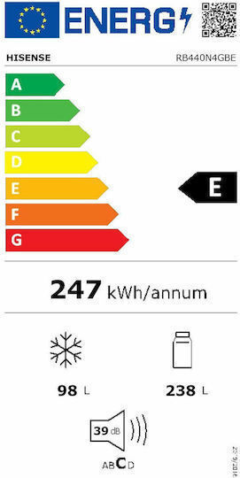 Hisense Fridge-Freezer 336lt Total NoFrost H200.4xW59.5xD59cm Black RB440N4GBE