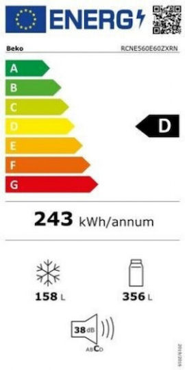Beko Combină frigorifică 514lt NoFrost Î192xL70xA74.5cm. Negru RCNE560E60ZXRN
